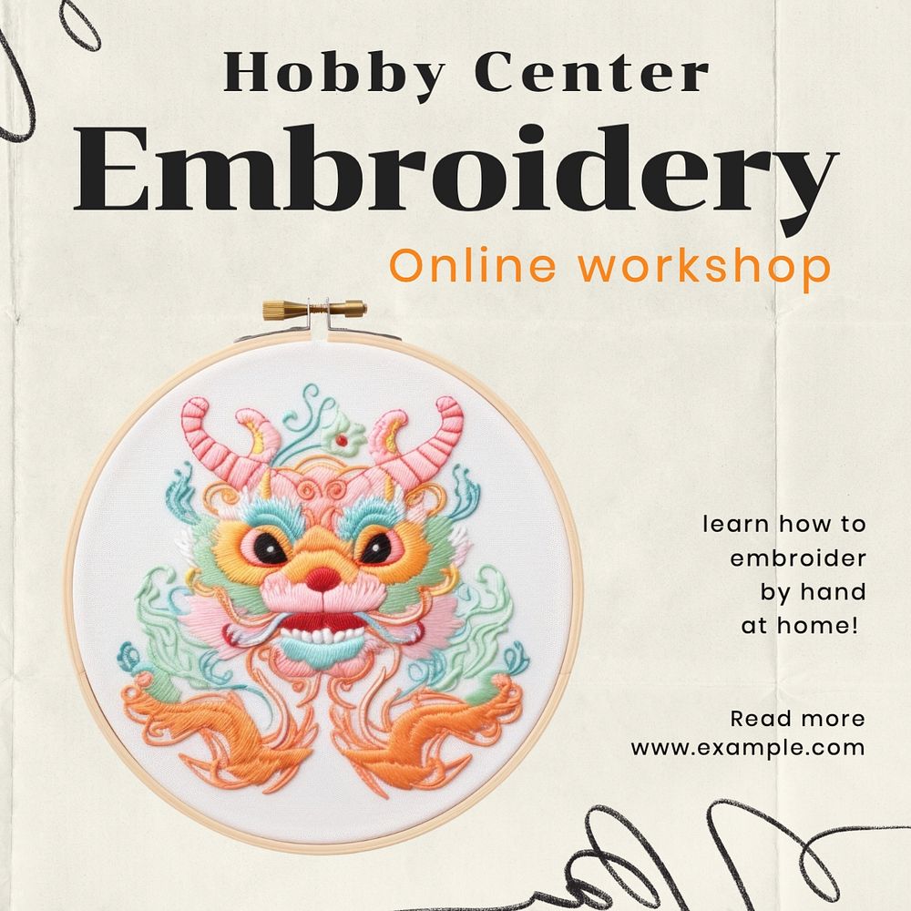 Embroidery class Facebook post template