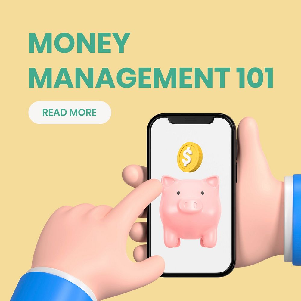 Banking 3D Facebook ad template, editable money management design