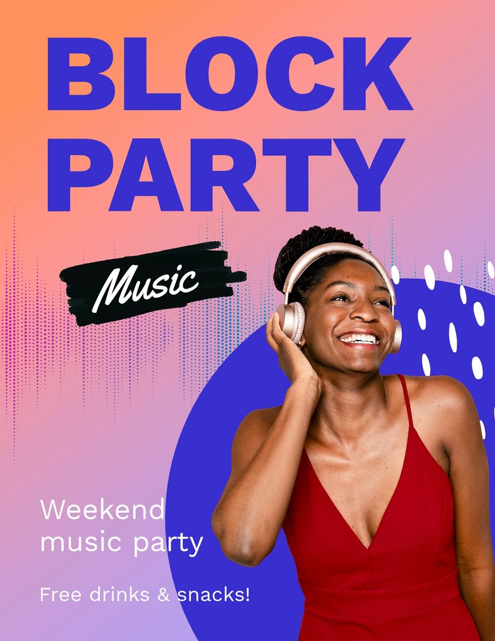 Music party flyer template, African American woman photo 
