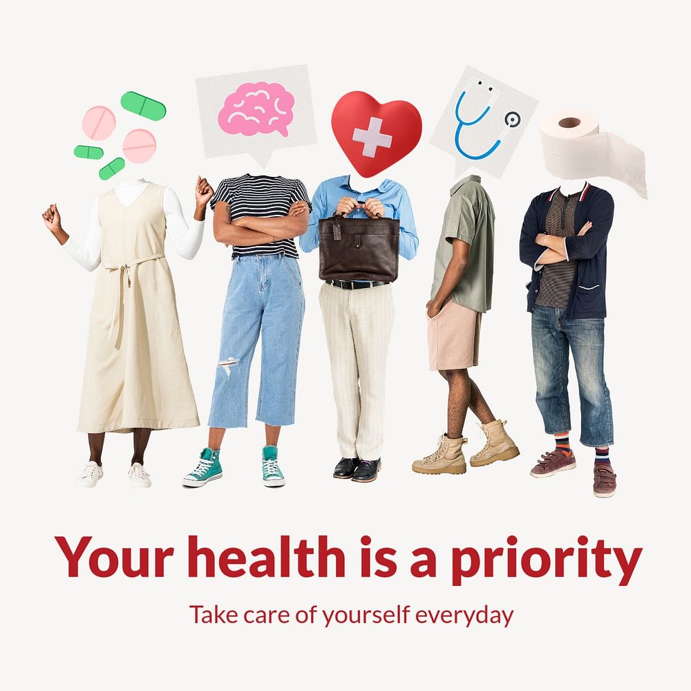 Health Instagram post template, wellness remixed media