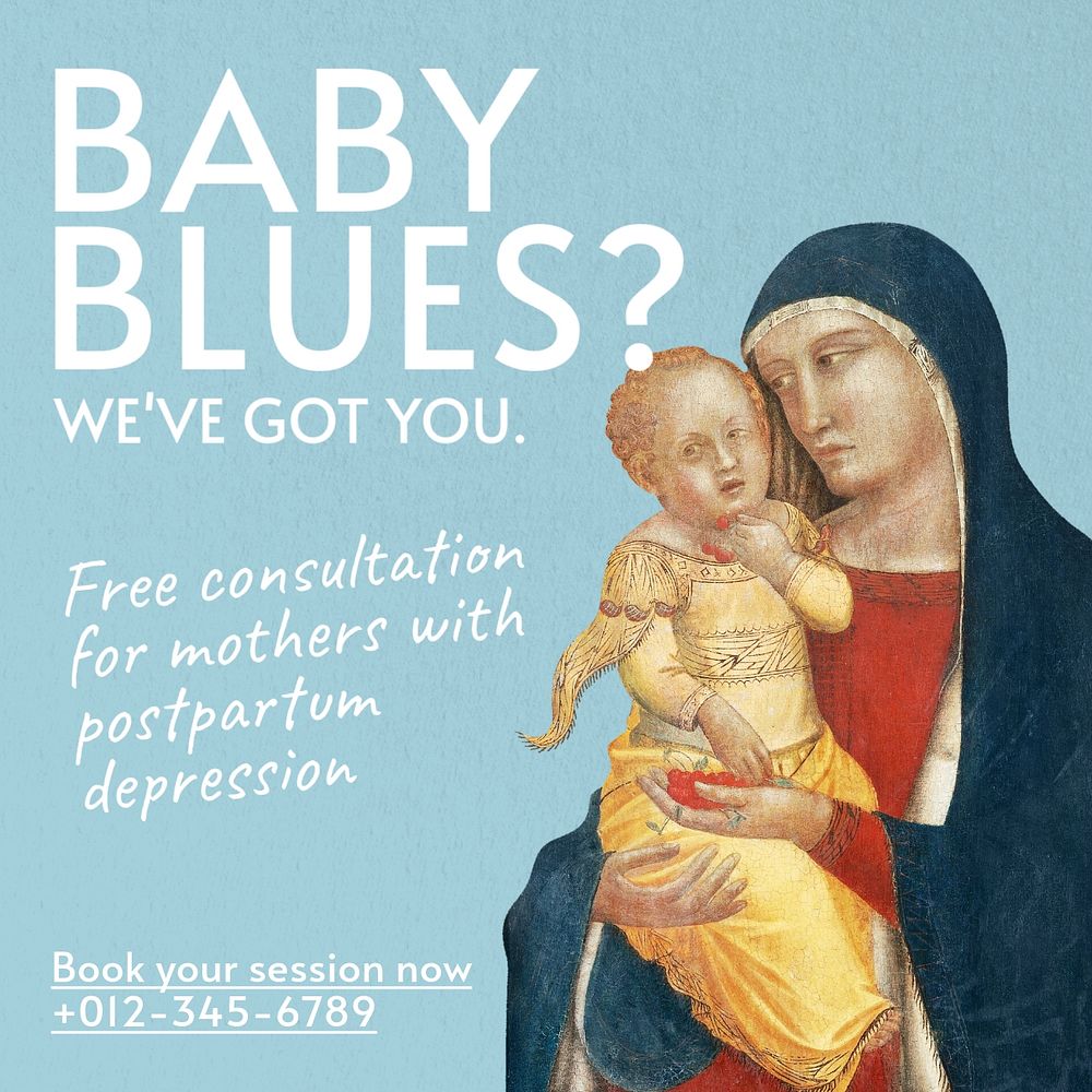 Baby blues Instagram post template, editable text