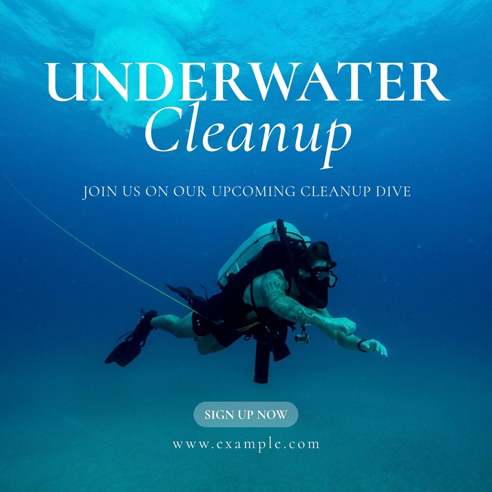 Underwater cleanup Instagram post template, editable text