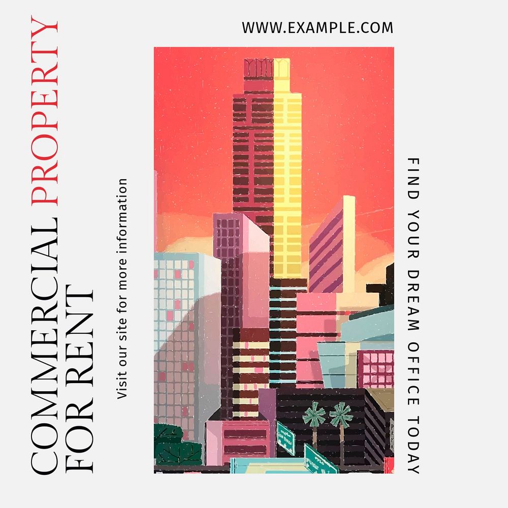 Commercial property rental post template, editable text for social media