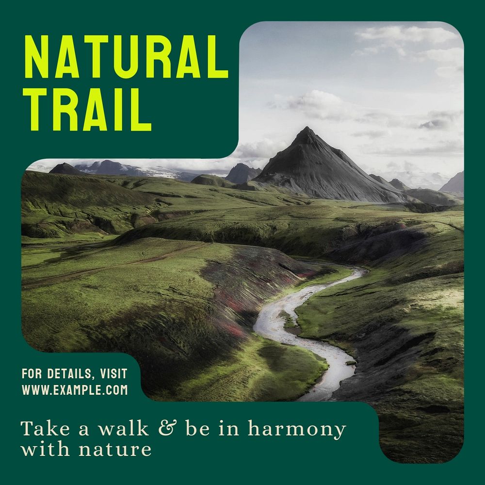 Natural trail Instagram post template, editable text