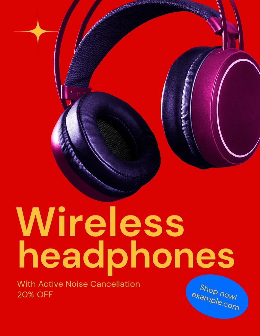 Wireless headphone, editable flyer template for branding