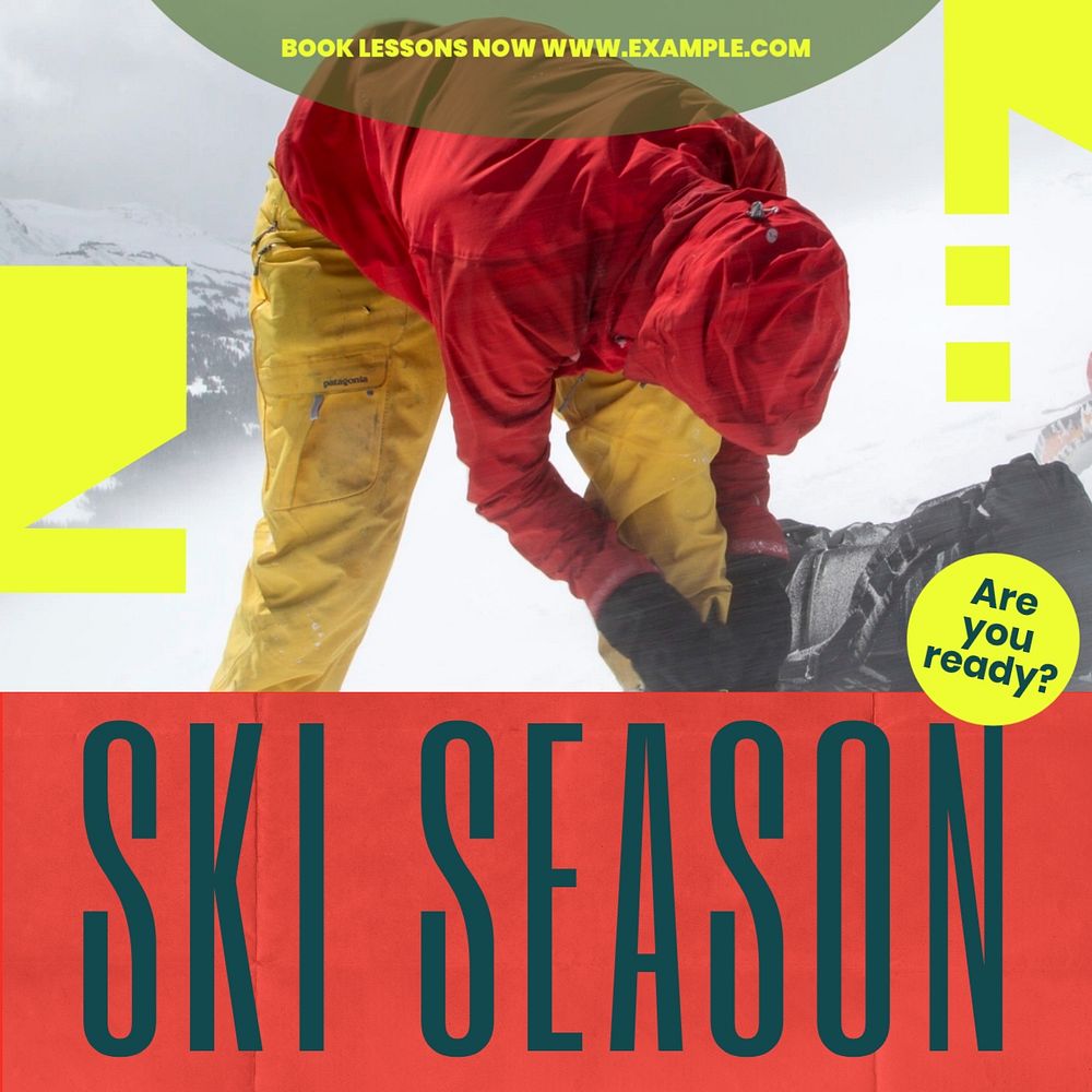 Ski lesson Facebook post template, editable social media ad