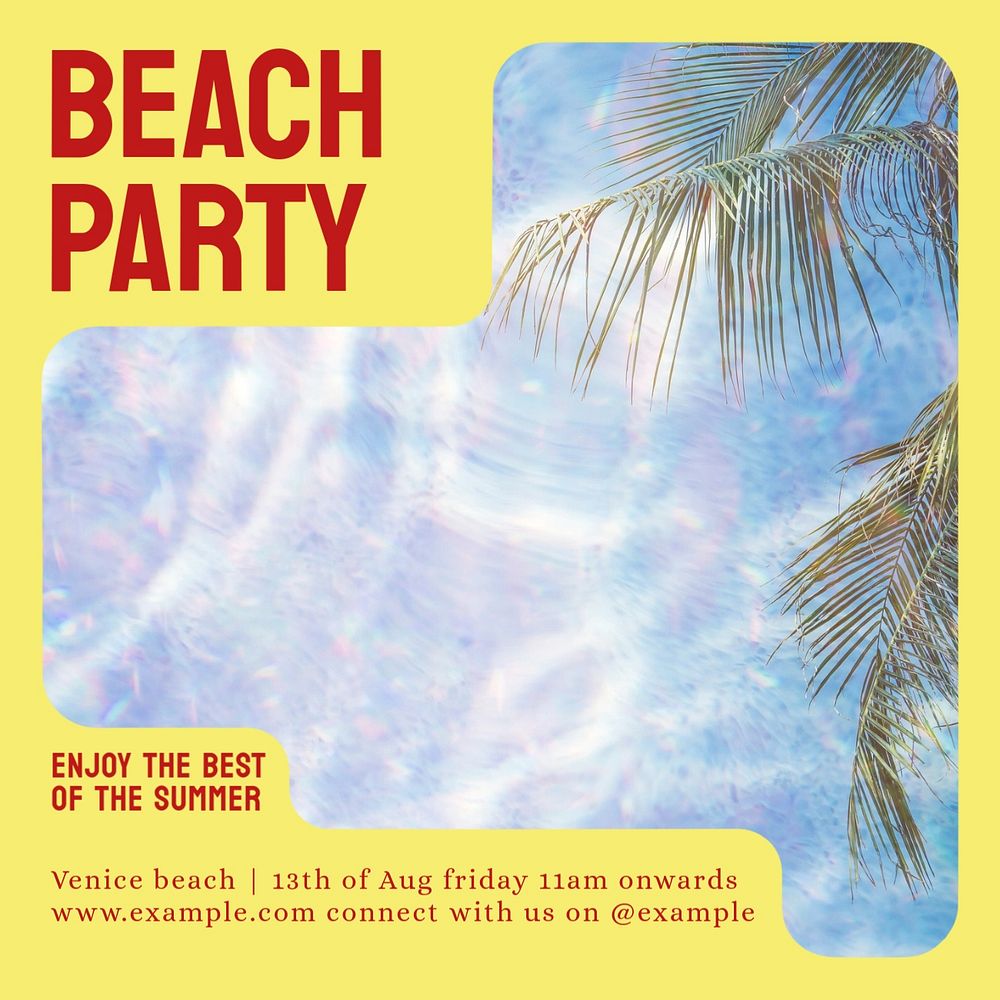 Beach party summer Facebook post template, editable social media ad