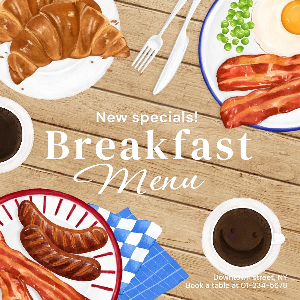 Breakfast menu Instagram post template, editable text