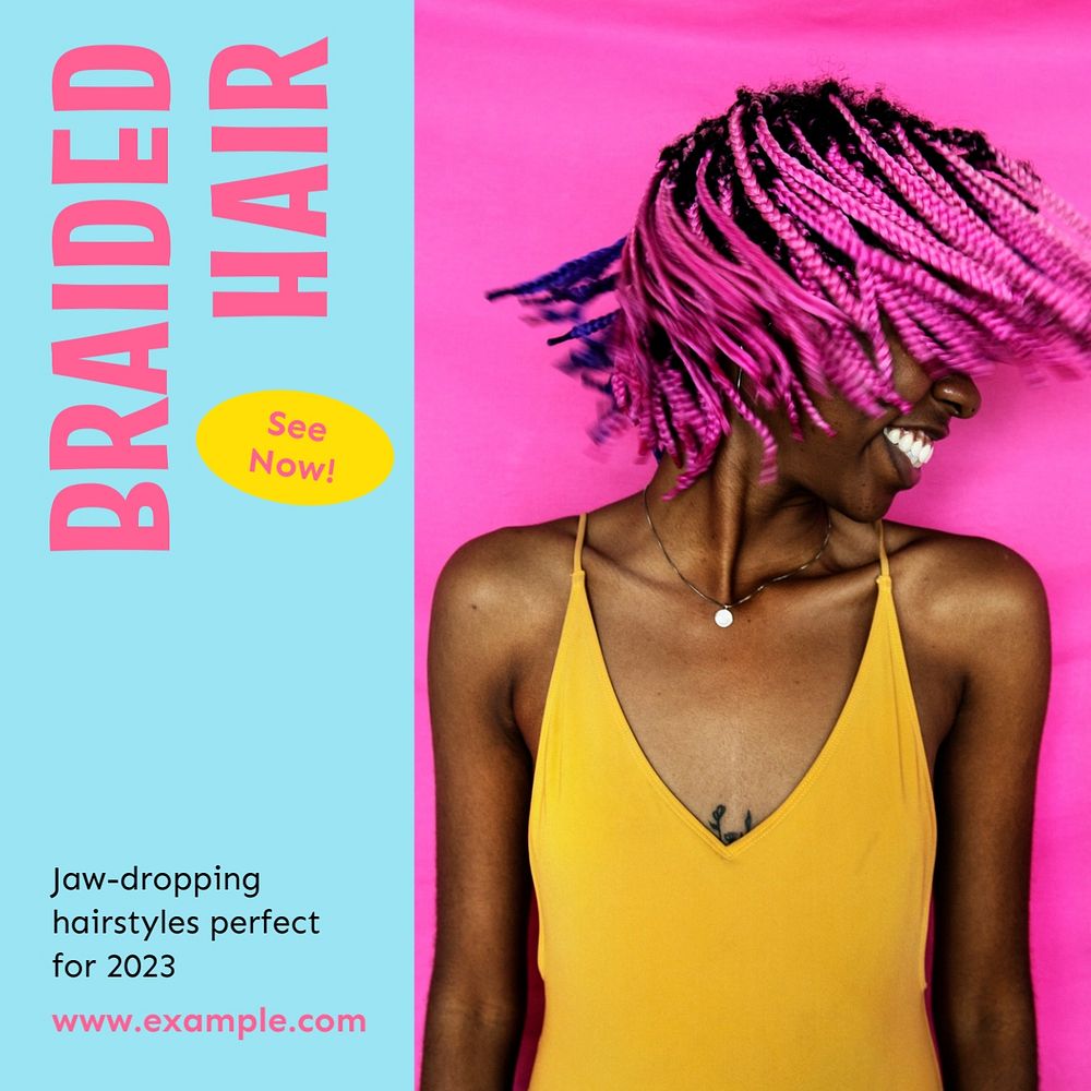 Braided hairstyles Instagram post template, editable design