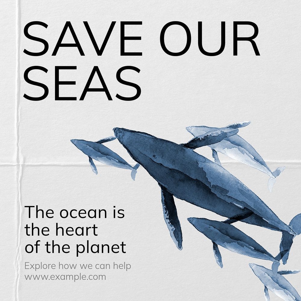 save our seas Instagram post template, editable text