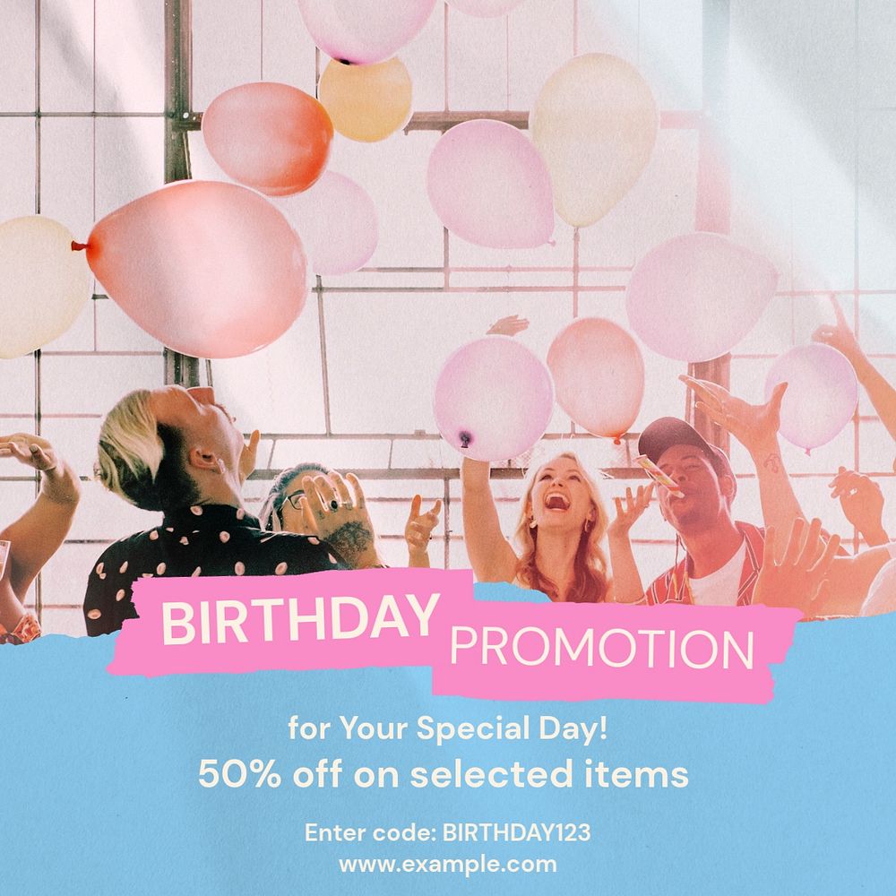 Birthday promotion Instagram post template, editable text