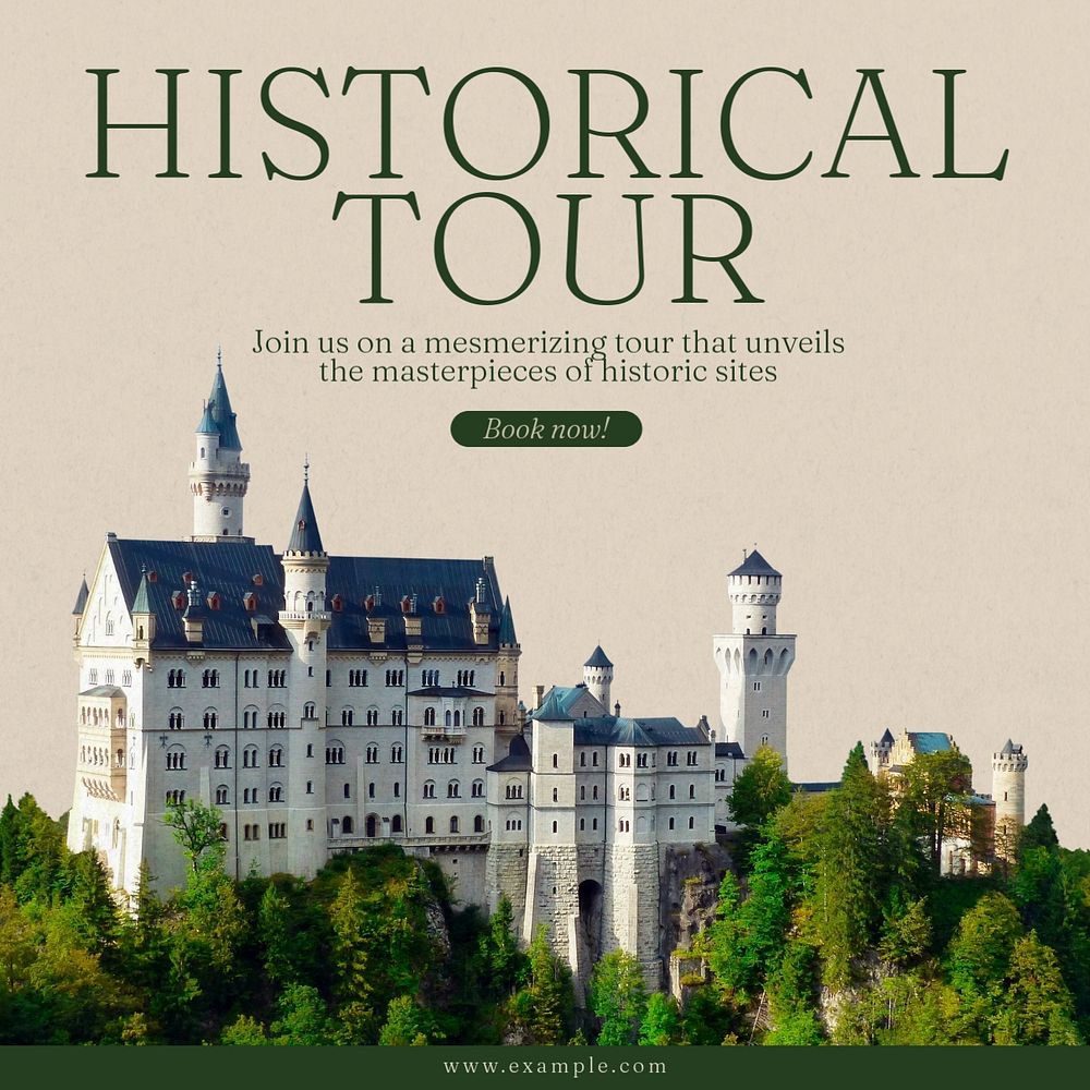 Historical tour Instagram post template, editable text