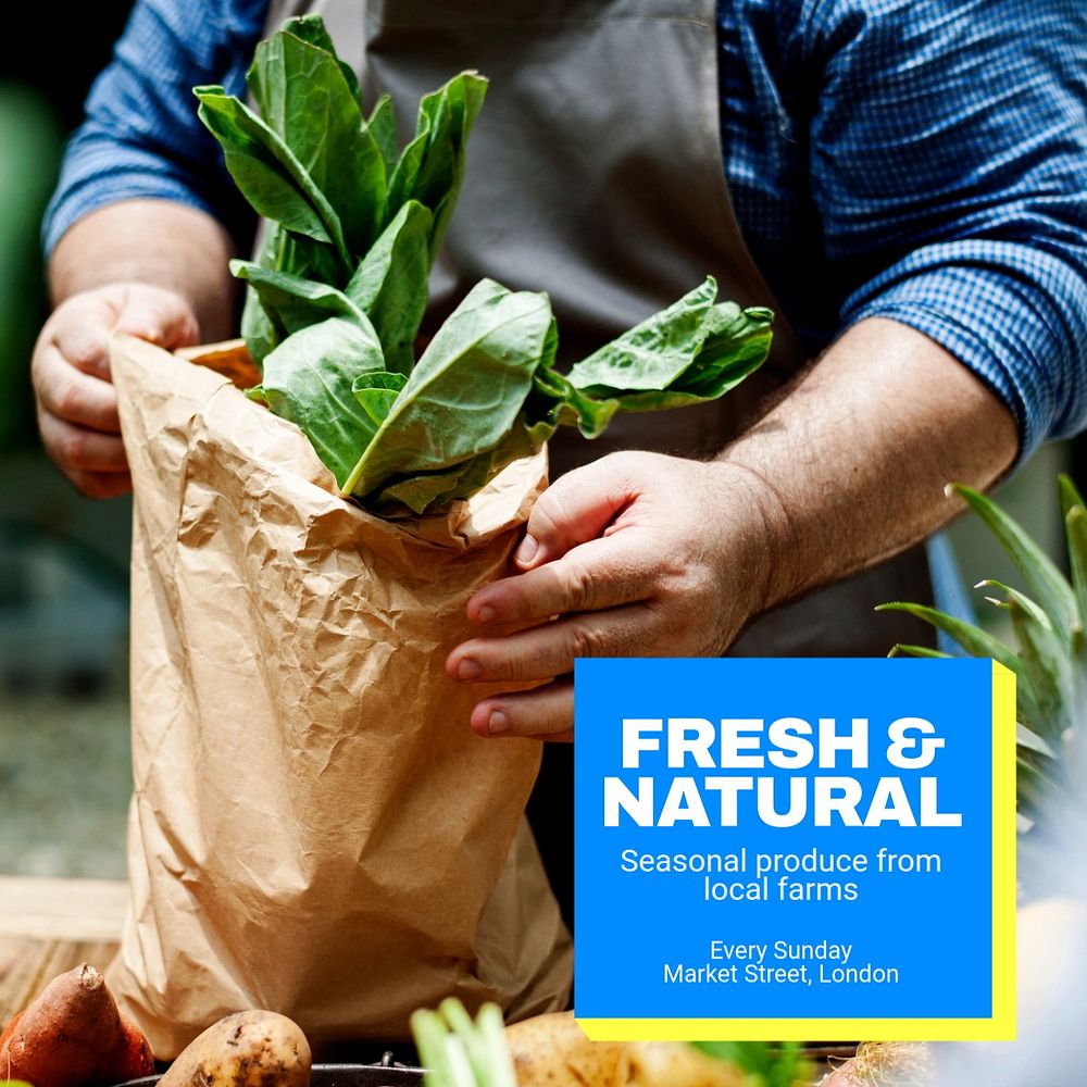 Fresh & natural food Instagram post template, editable text