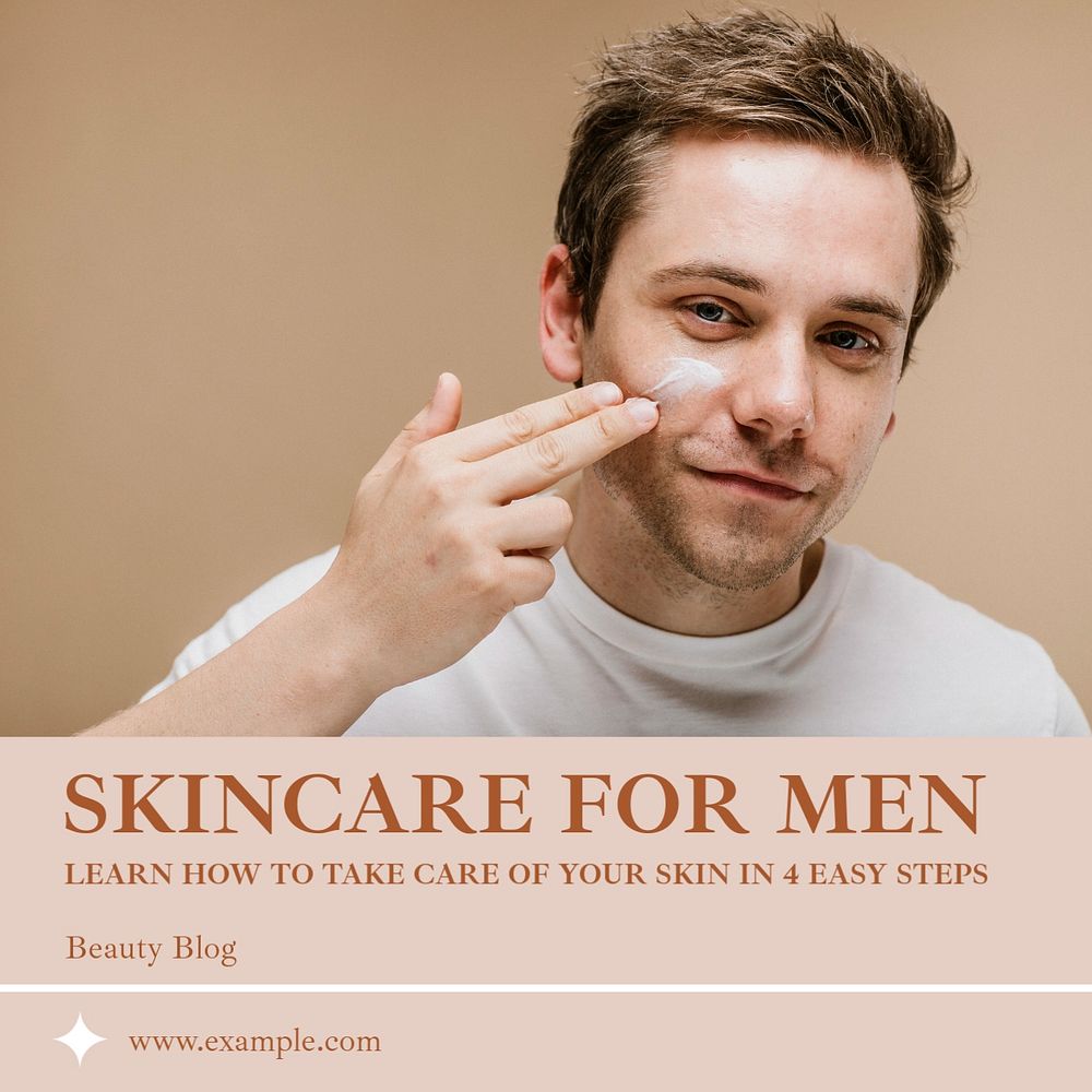 Men's skincare Instagram post template, editable text