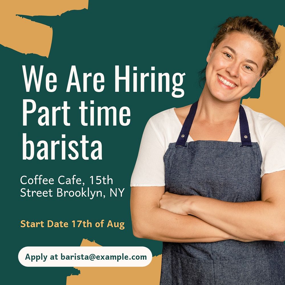 Barista hiring Instagram post template, editable text