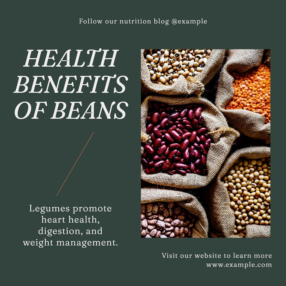 Health benefits of beans Instagram post template, editable text