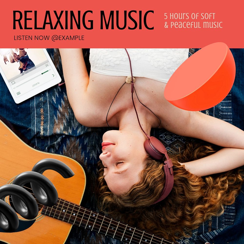 Relaxing music Instagram post template, editable text