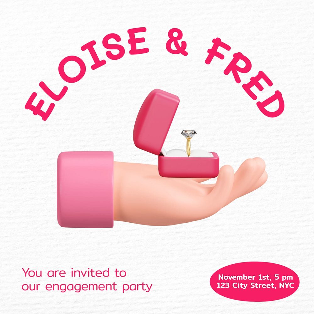 Engagement party Instagram post template, editable text