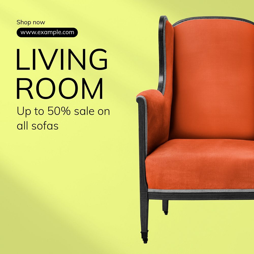 Living room sale Instagram post template, editable text