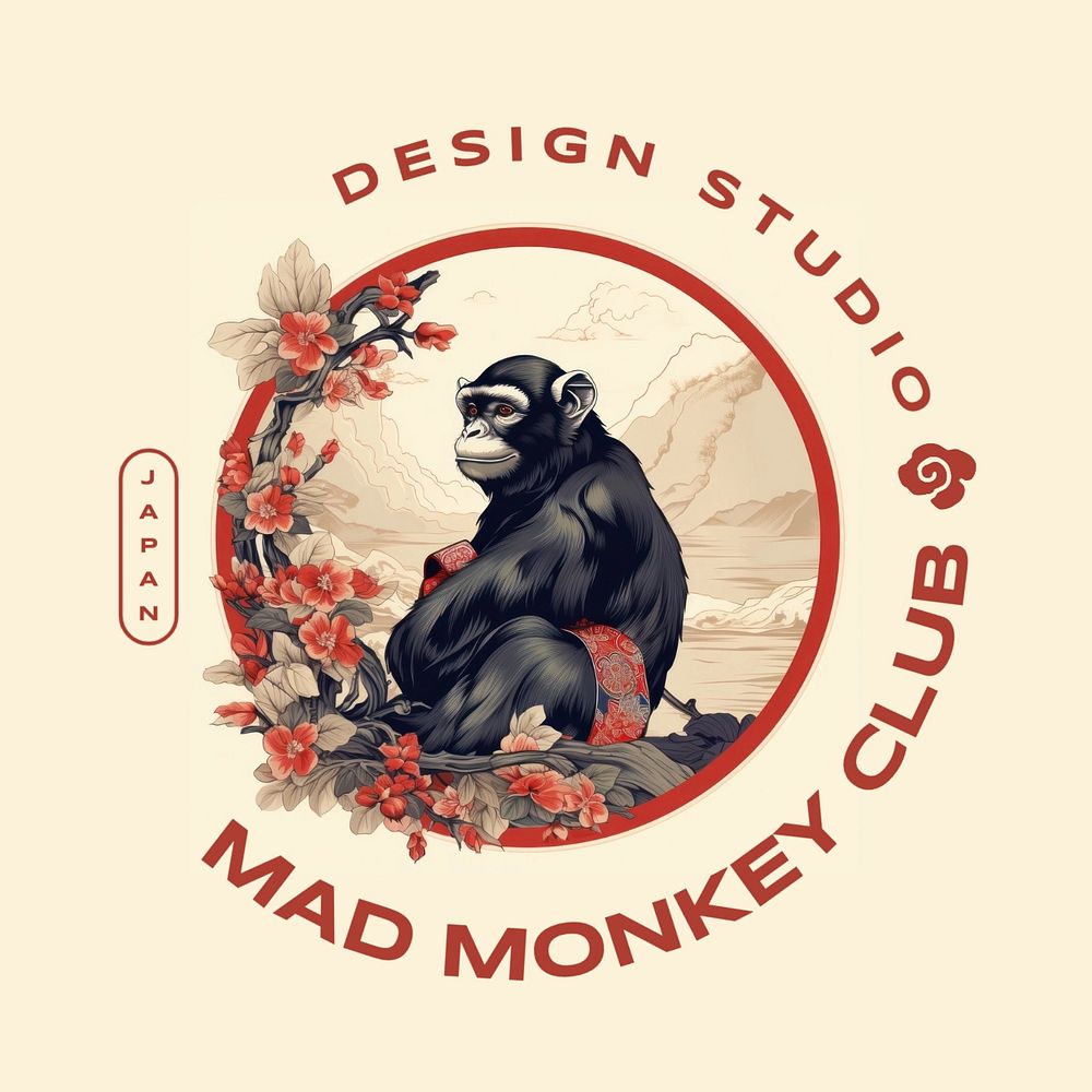 Design studio vintage logo template, editable monkey design