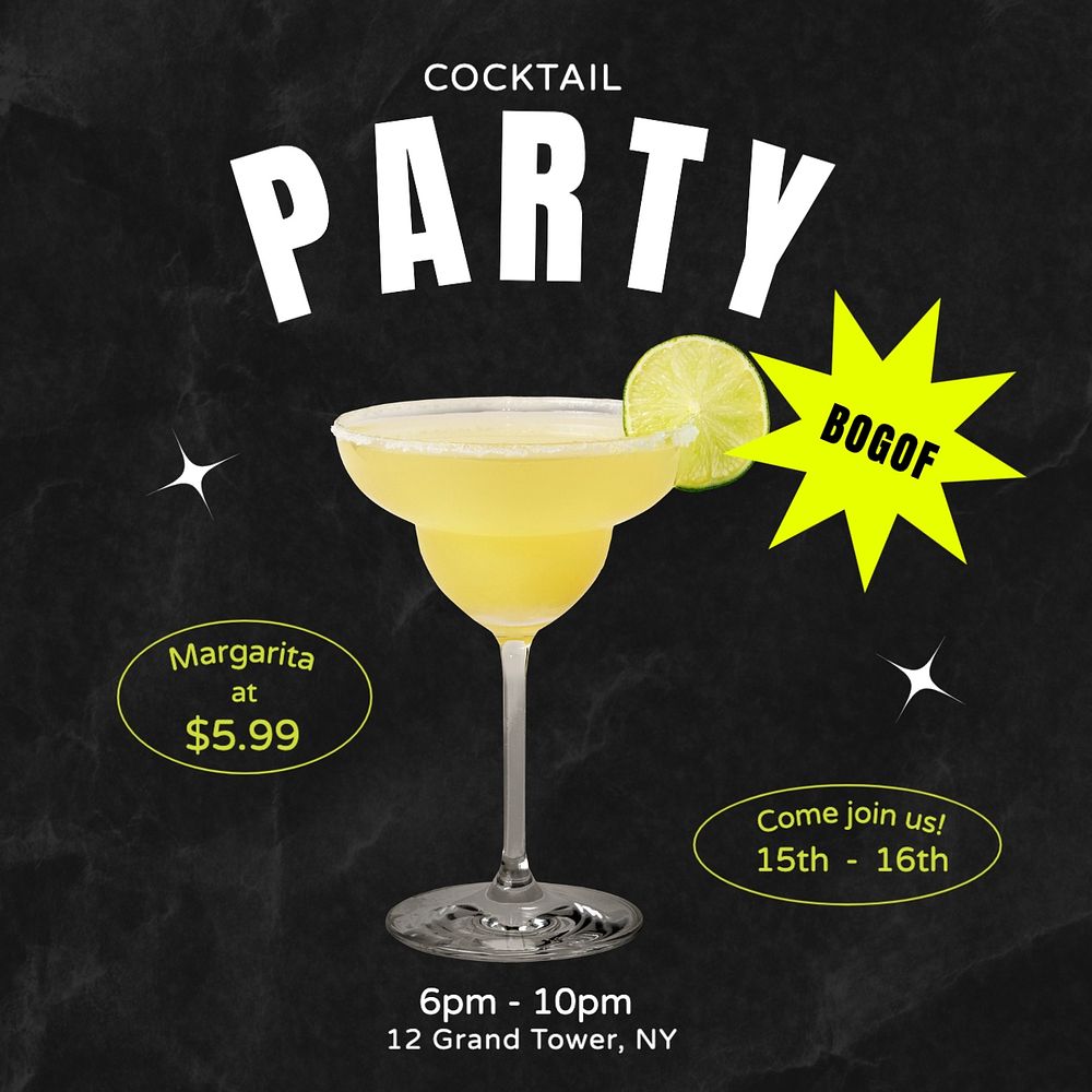 Cocktail party Instagram post template