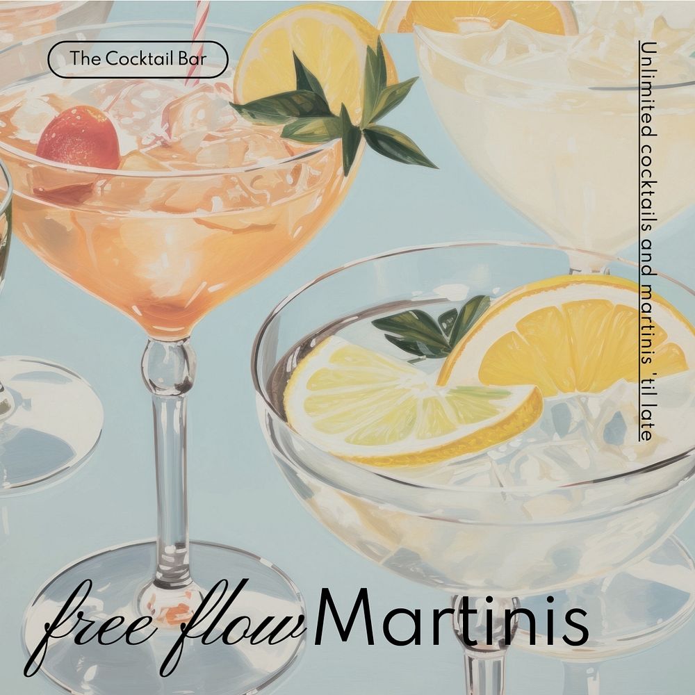 Free flow martinis Instagram post template