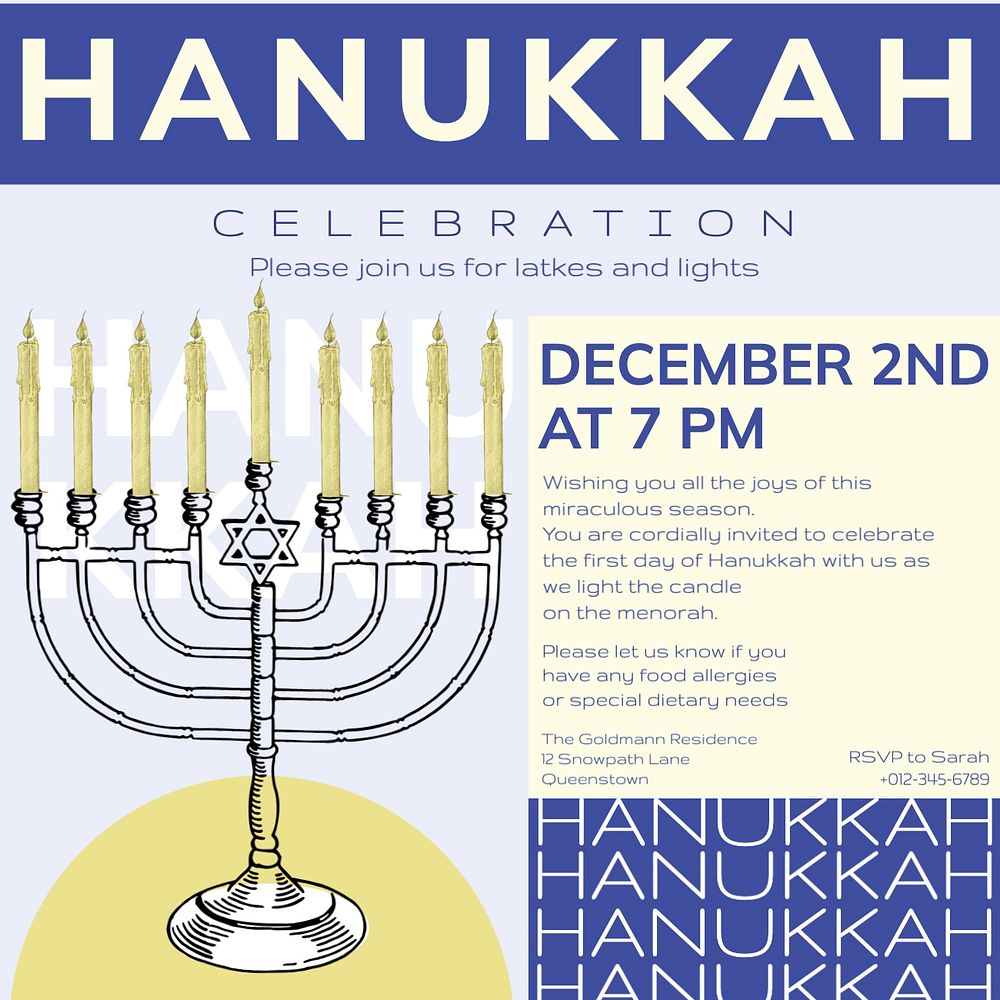 Hanukkah celebration Instagram post template