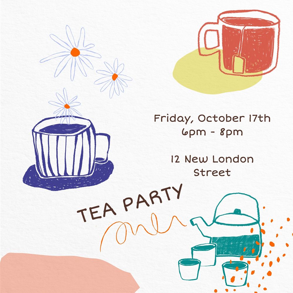 Tea party invitation Instagram post template