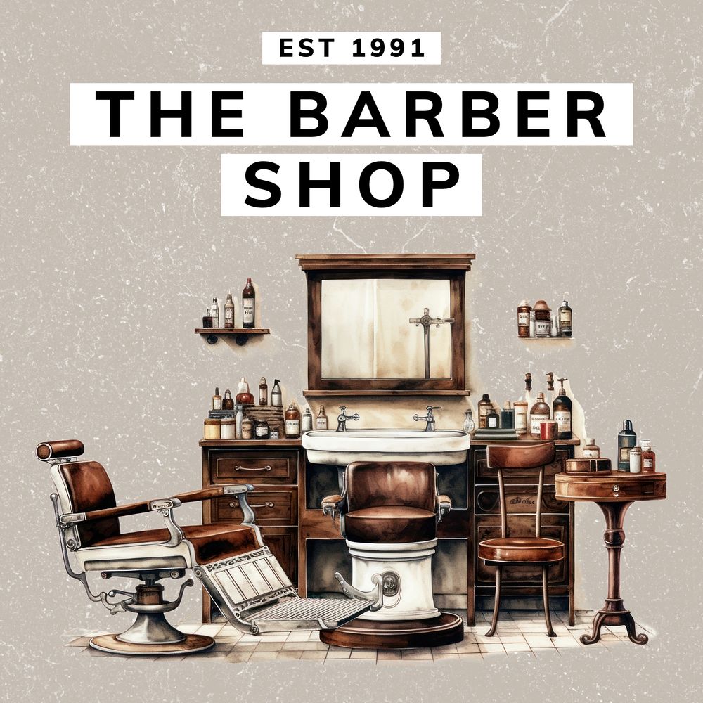 Barber shop logo Instagram post template