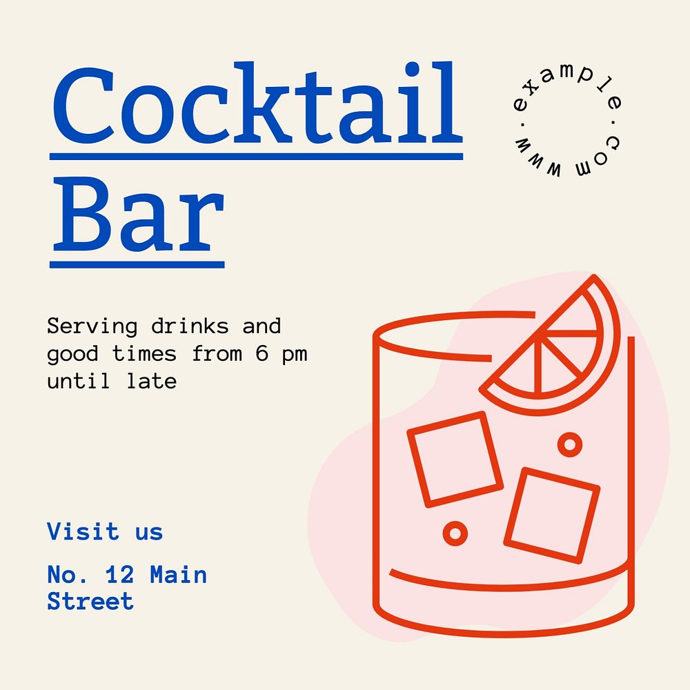 Cocktail bar Instagram post template