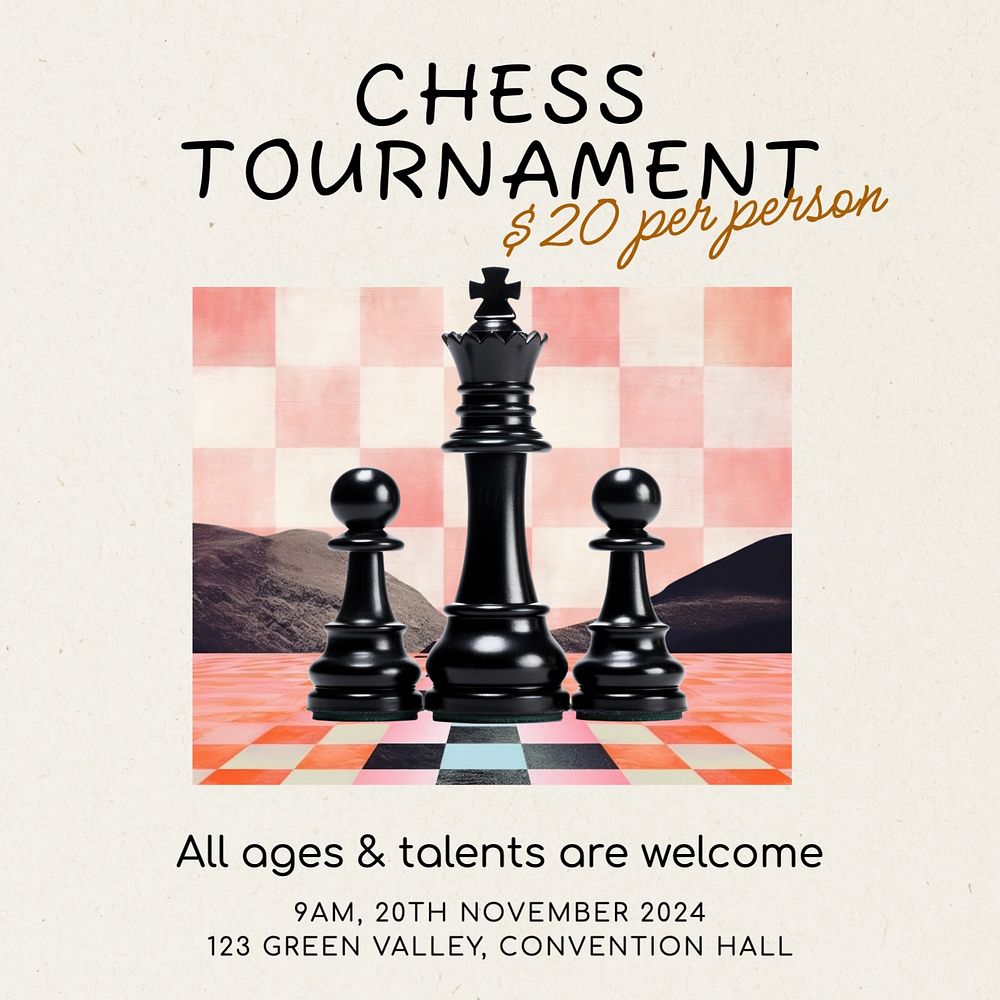 Chess tournament ad Instagram post template