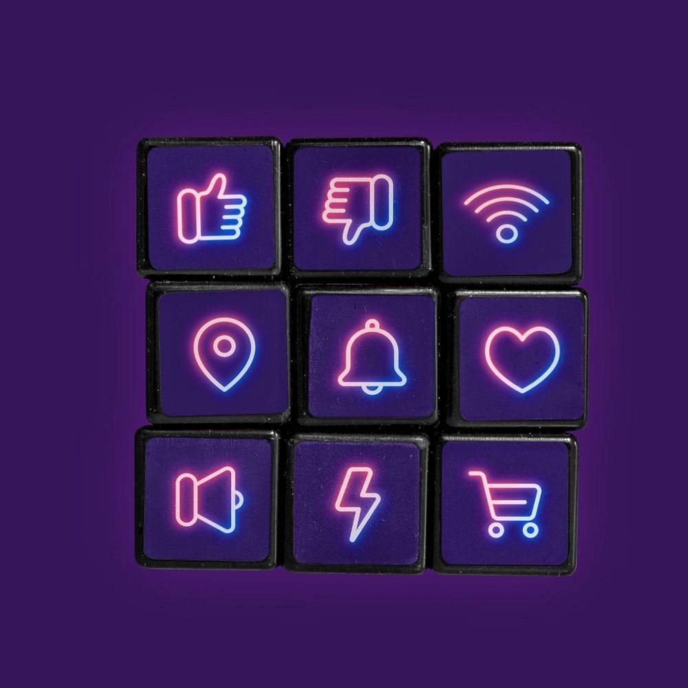 Puzzle cube mockup, purple design