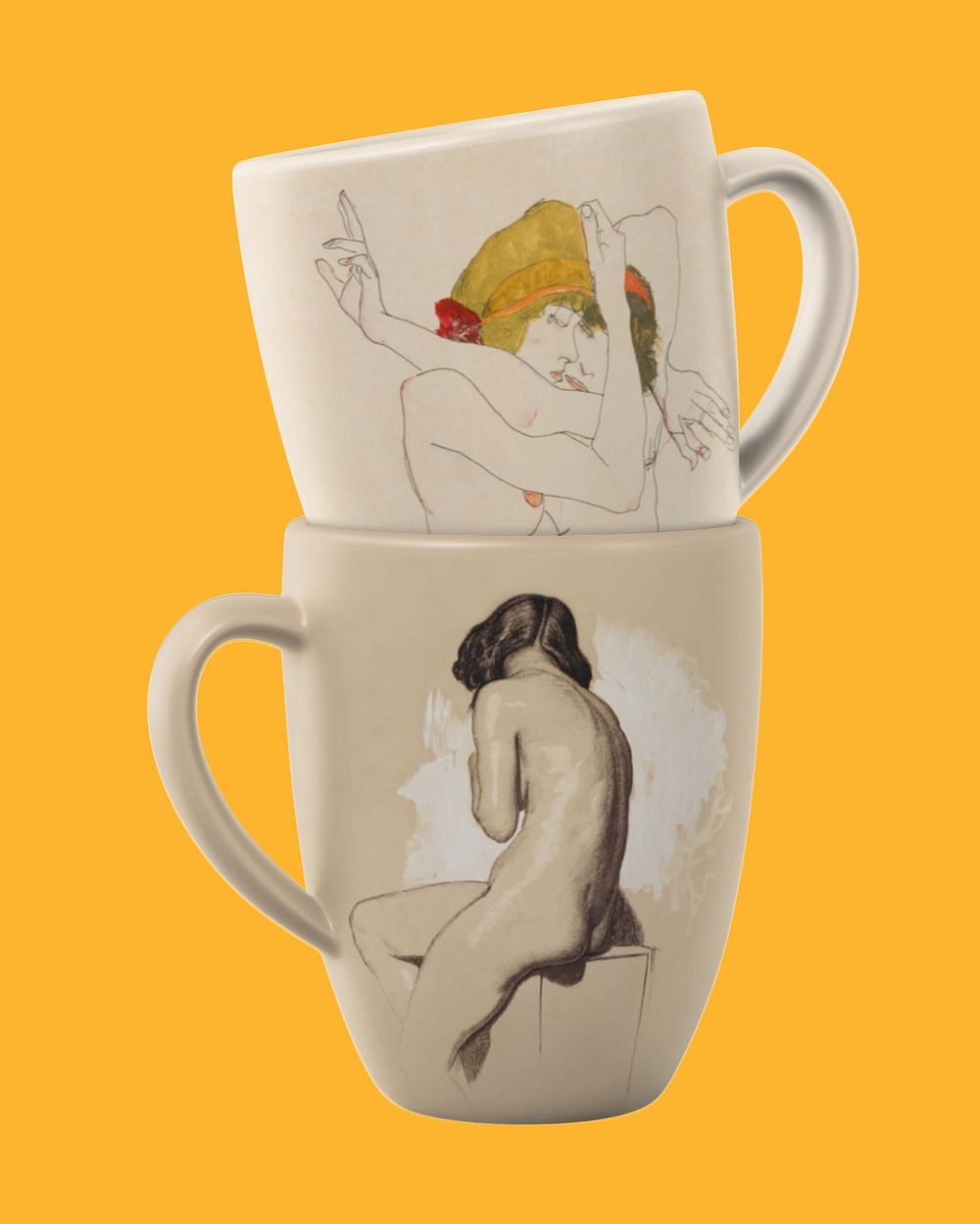 Coffee mug mockup, vintage woman ceramic design