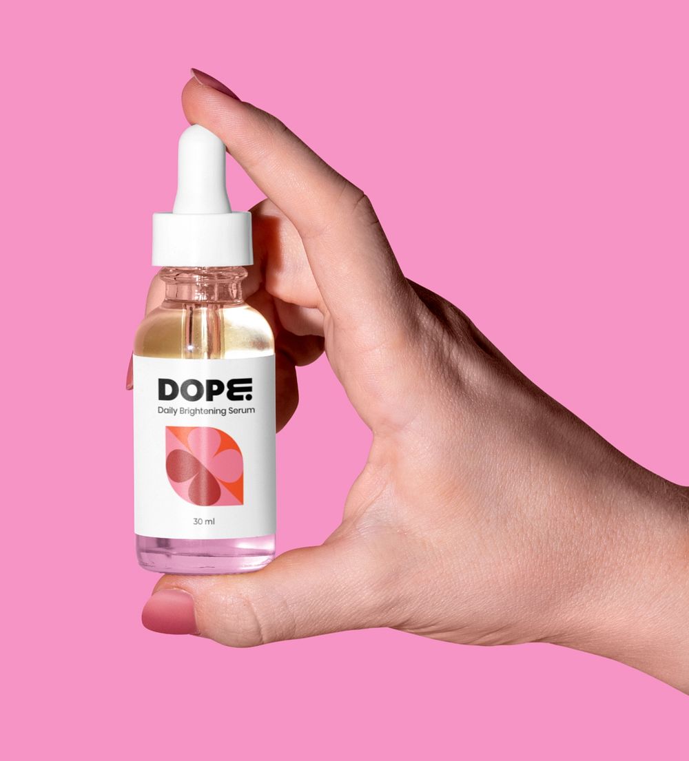 Skincare dropper bottle label mockup