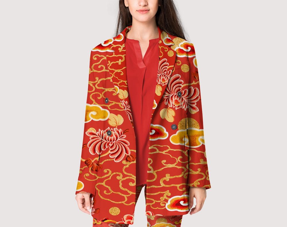 Red suit mockup, women's fashion editable design