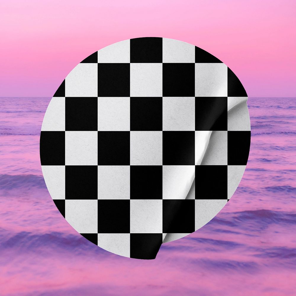 Badge sticker mockup, realistic checkered pattern