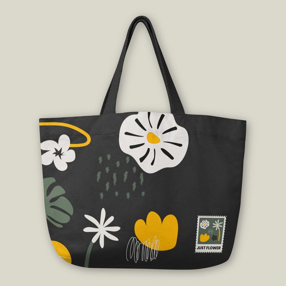 Canvas tote bag mockup, floral design