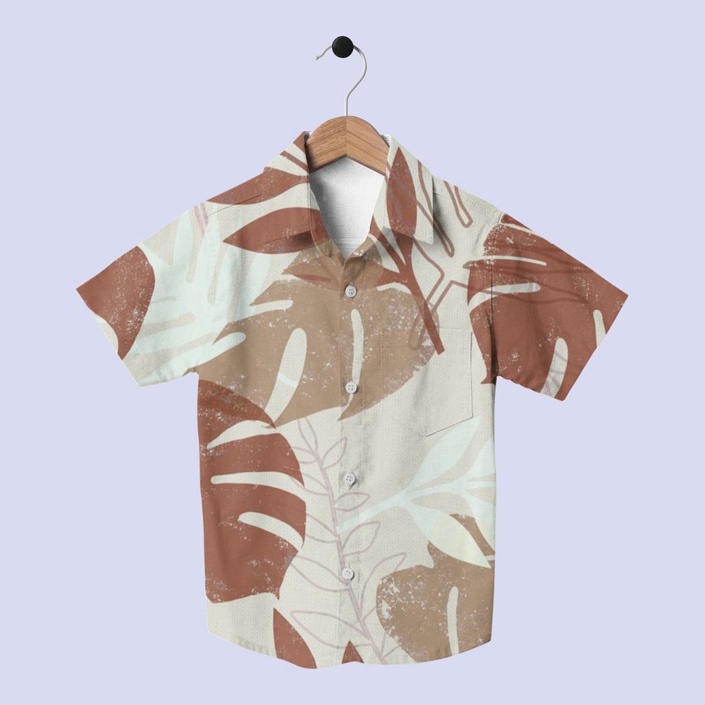 Editable men’s shirt mockup, monstera leaf pattern in realistic design