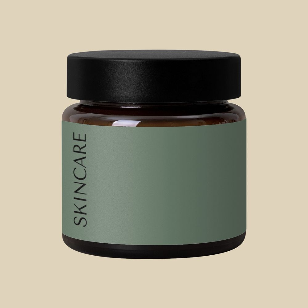 Skincare jar label mockup, beauty product packaging, isolated object design