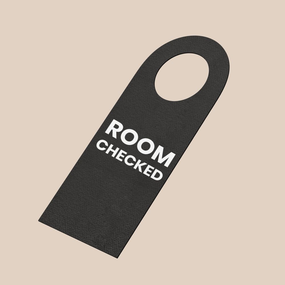 Door tag mockup, black 3D design 