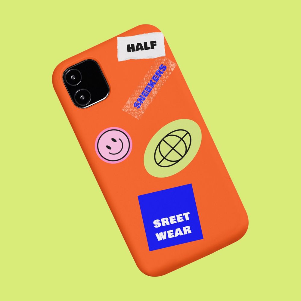 iPhone case mockup, retro digital device accessory