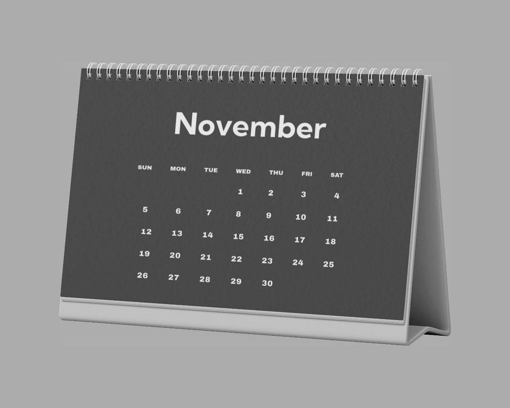 Desktop calendar mockup, gray 3D design 