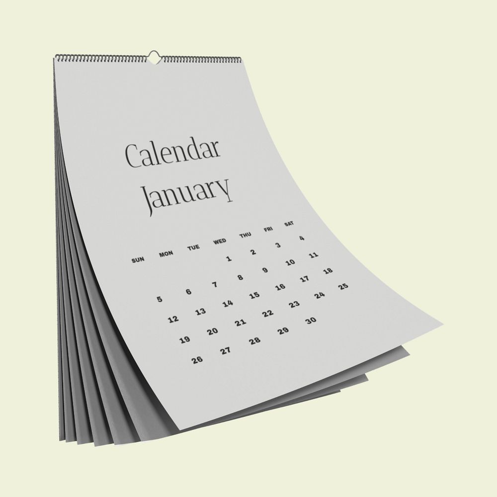 Hanging calendar mockup, beige 3D design 