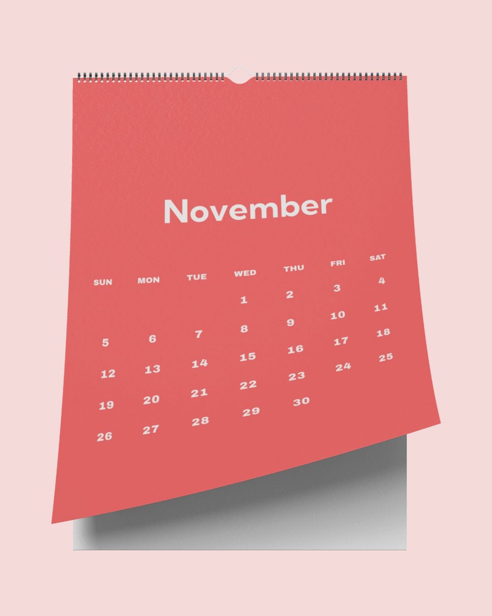 Wall calendar mockup, pink 3D rendering design