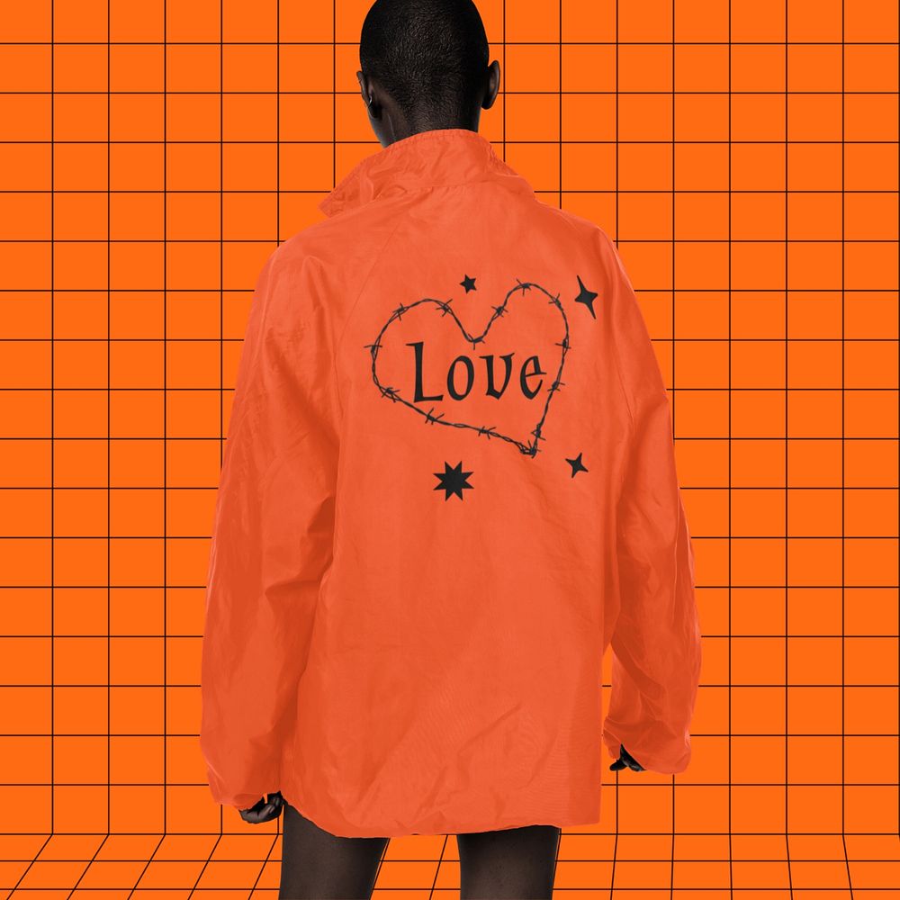 Jacket mockup, orange love outerwear design