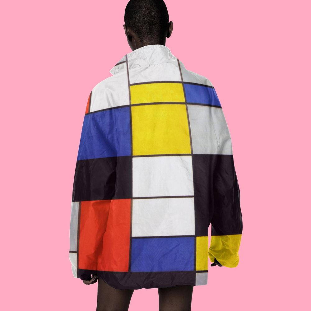 Jacket mockup, abstract retro outerwear design