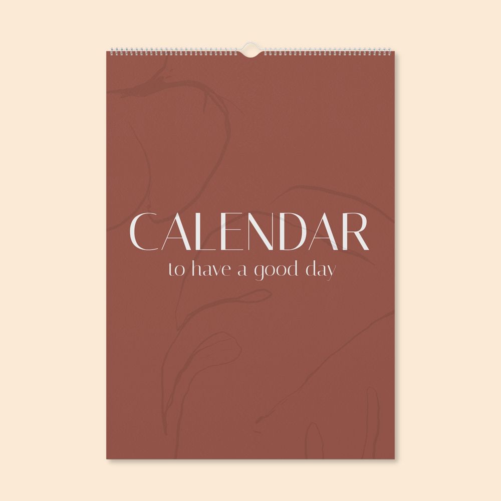 Wall calendar mockup, brown 3D rendering design