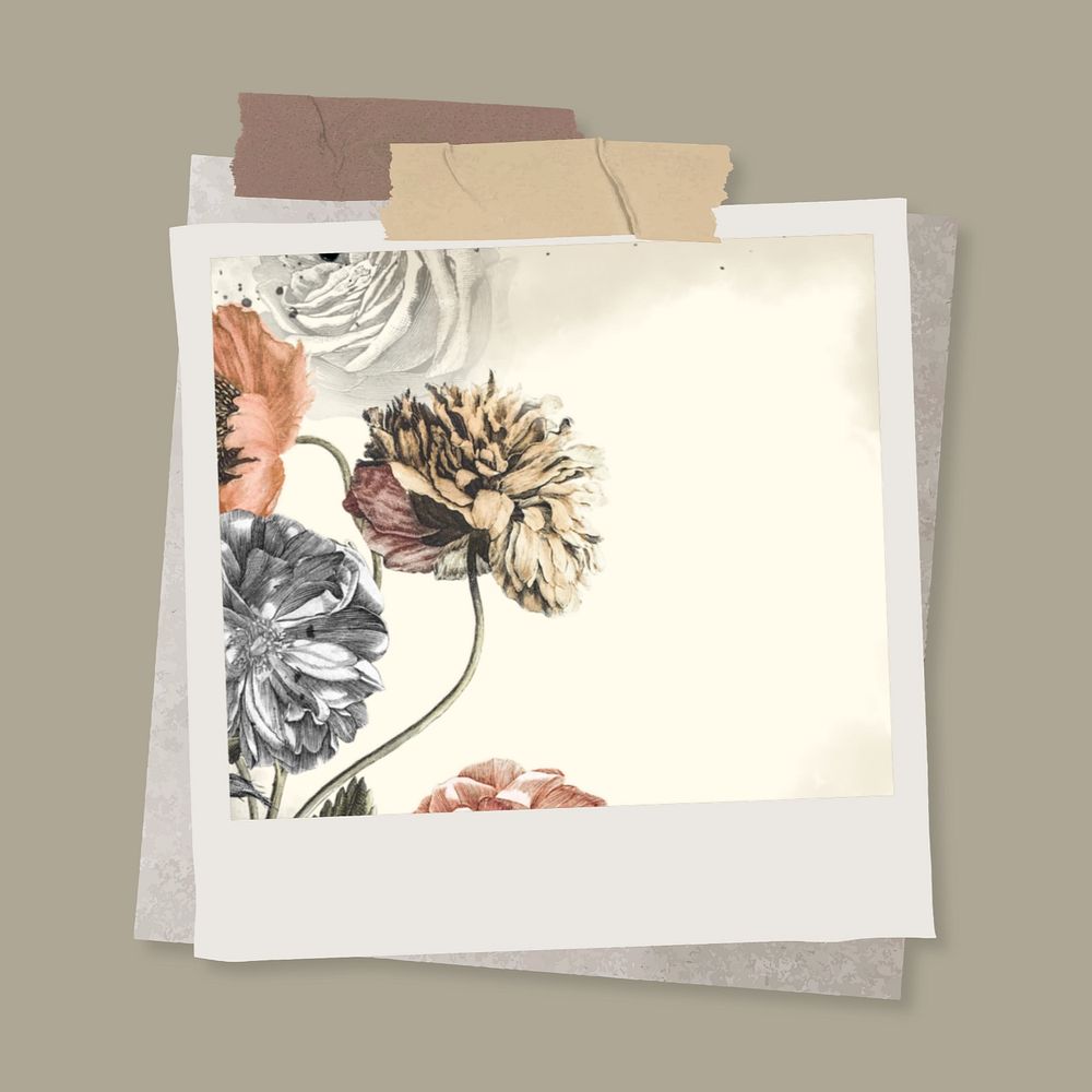 Instant film frame mockup, vintage flower  editable design