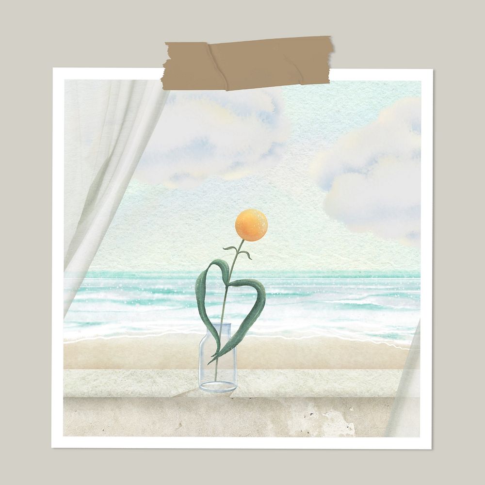 Paper note mockup, flower near window  editable design