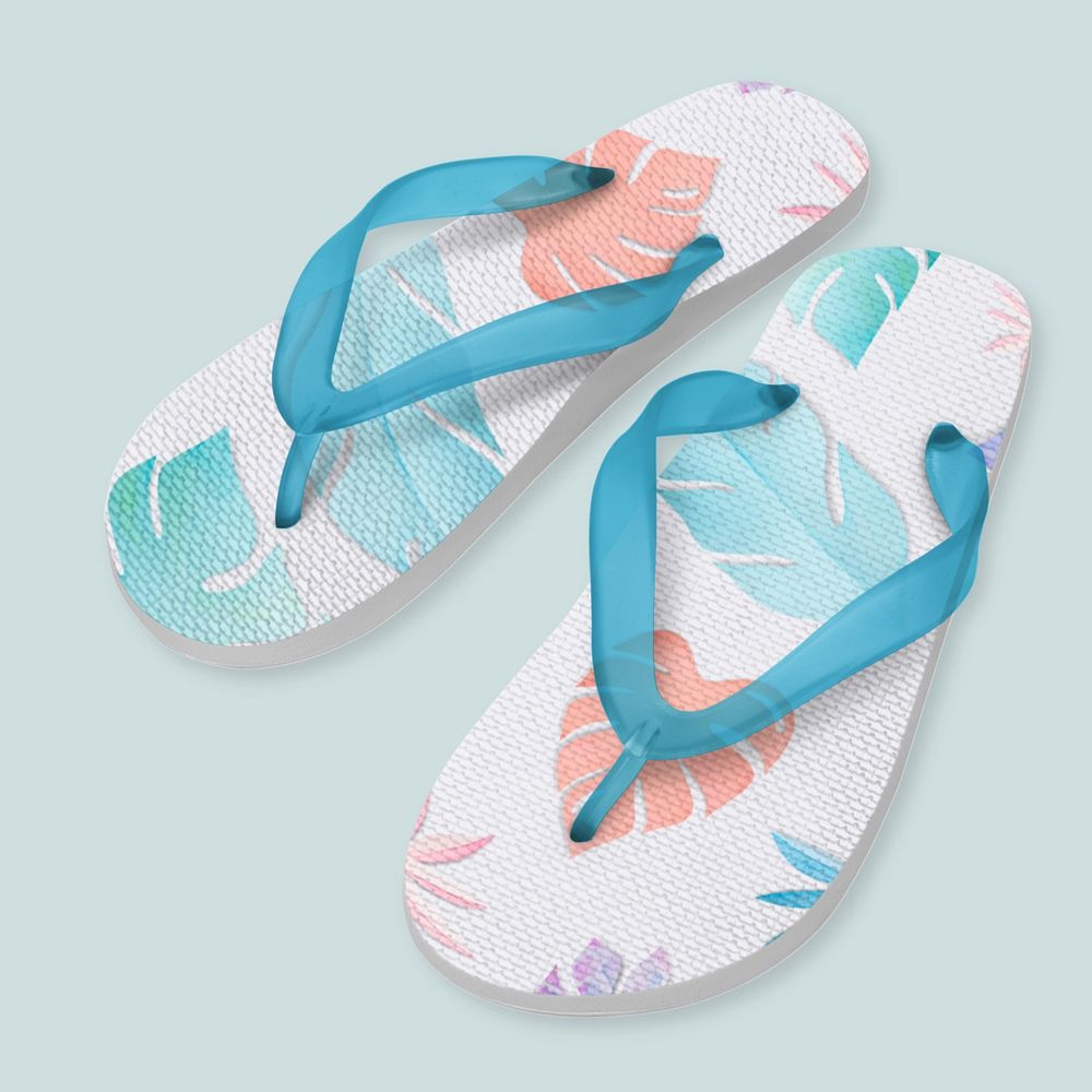 Blue flip-flops mockup, editable Summer footwear